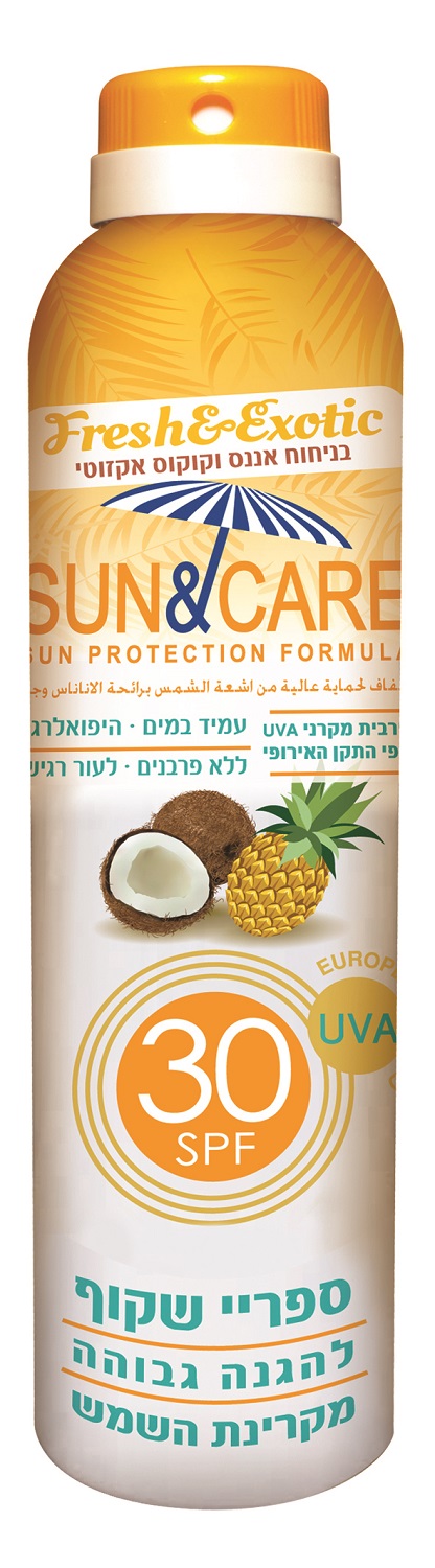 סאן&קאר ספריי שקוף SPF30 UVA Bבניחוח אננס וקוקס 200מ"ל