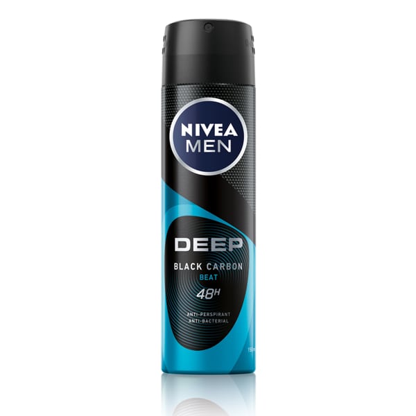 NIVEA Men Deo Spray Deep Black Carbon Beat 150 ml ניואה דאו ספריי בושם לגבר דיפ ביט 150 מל