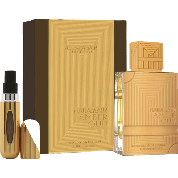Al Haramain Amber Oud Gold Edition Extreme Unisex 200 ml E.D.P אמבר אוד גולד אדישן אדפ יוניסקס 200 מ"ל + בקבוק מילוי 10 מ"ל