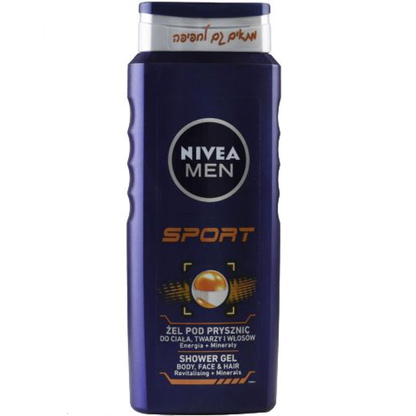 Nivea Shower Gel Men Sport 500ml ניוואה ספורט גל רחצה לגבר מתאים גם לחפיפה