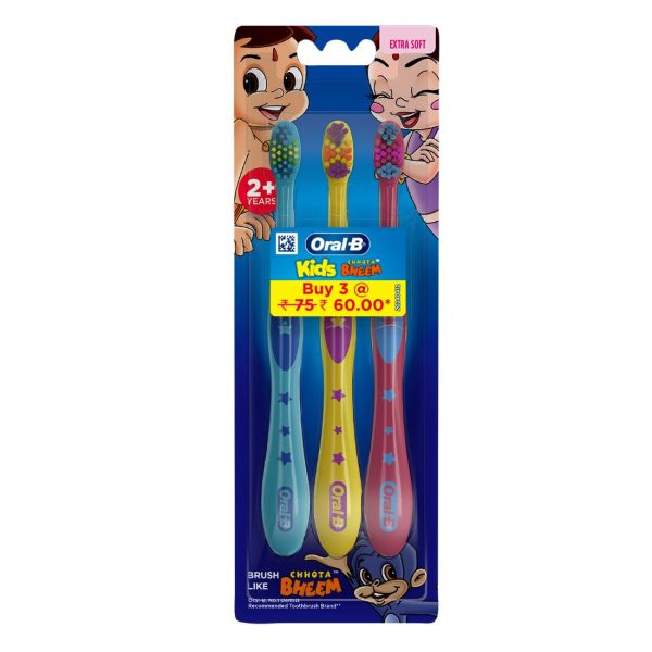 Oral-B Kids Chotta Bheem Extra soft toothbrush Pack of 3 Age 2+ Easy to hold handle Designed to make brushing fun for kids   אורל בי מברשת שיניים לילדים