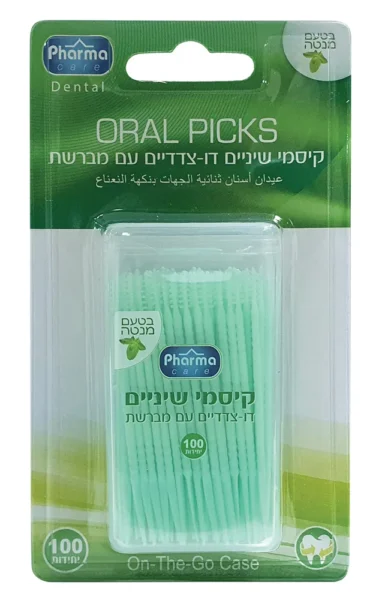 Pharma Care Dental Oral Picks 100 Units פארמה קר קיסמי שיניים דו צדדיים מנטה 100 יח'