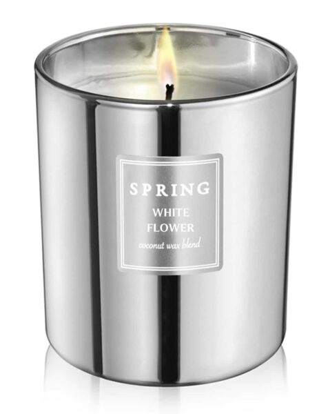 spring ספרינג נר ריחני ווייט פלאוור צבע כסף קוקוס טבעי 160 גרם