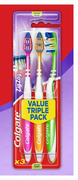 Colgate Zig Zag Medium Toothbrush 3 Units קולגייט מברשת זיג זג -3 יחידות