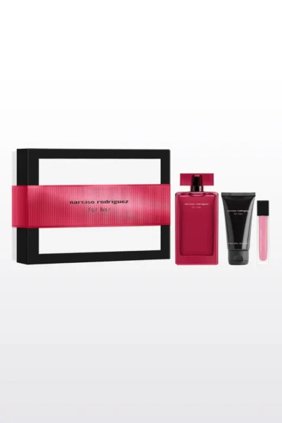 Narciso Rodriguez For Her Intense Set EDP 100 ML & EDP Travel Bottle 10 ML & Body Lotion 50 ML נרסיסו רודריגז פור הר אדפ אינטנס מארז 3 חלקים לאישה 100 מ"ל + קרם גוף 50 מ"ל + בושם מוקטן 10 מ"ל